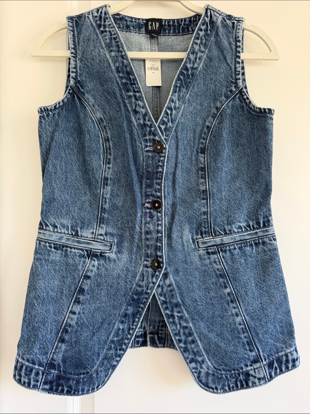 GAP Blue Sleeveless Denim Vest with Button Front